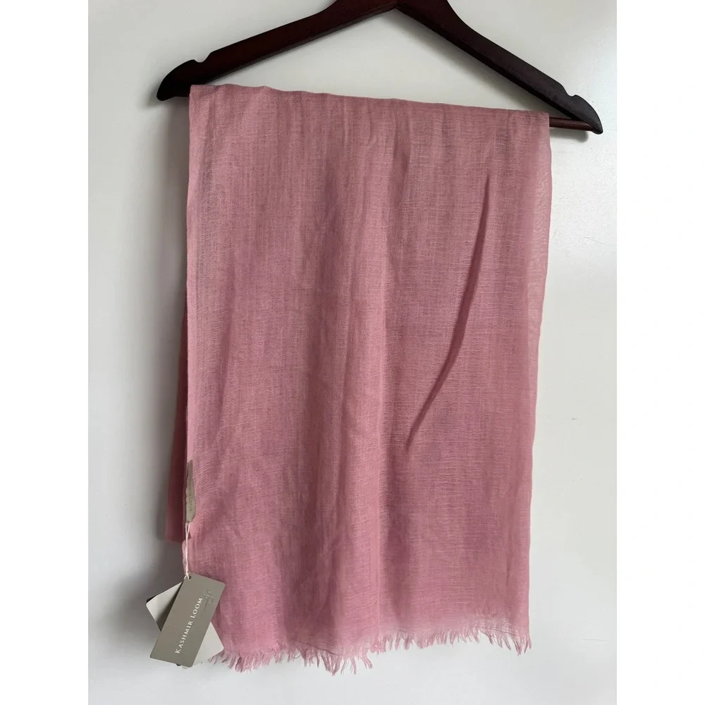 Kashmir Loom Mesh Stole Scarf Pink Mist 100% Wool Handmade India Sheer Luxury